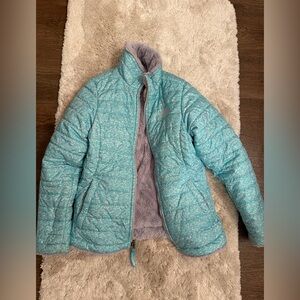 North face girls ' Teal Quilted Puffer Jacket with Plush Lining